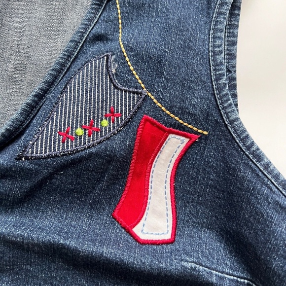 Alia Petites Nautical VEST Size 6P Cotton Spandex Sailboat Red White Blue Denim - Picture 5 of 8